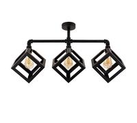 MiniSun | Industrial Steampunk Satin Black 3 Way Bar Pipework Ceiling Light with Puzzle Cube Black Metal Shades | Pendant Lights, Home Décor & Improvement Essential | Mains Wired