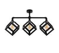 MiniSun | Industrial Steampunk Satin Black 3 Way Bar Pipework Ceiling Light with Puzzle Cube Black Metal Shades | Pendant Lights, Home Décor & Improvement Essential