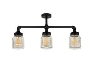 Valuelights Luiggi Industrial Black 3 Way Bar Ceiling Light With Clear Ribbed Glass Shades