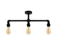 MiniSun | Industrial Steampunk Style Satin Black 3 Way Bar Pipework Ceiling Light Fitting | Close-to-Ceiling Lights, Home Décor & Improvement Essential