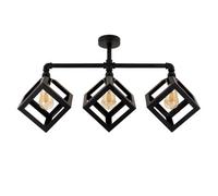 MiniSun | Industrial Steampunk Satin Black 3 Way Bar Pipework Ceiling Light with Puzzle Cube Black Metal Shades | Pendant Lights, Home Décor & Improvement Essential