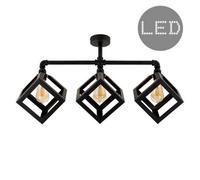 Valuelights Luiggi Satin Black 3 Way Bar Pipework Ceiling Light With Puzzle Cube Design Black Metal Shades And Led Bulbs