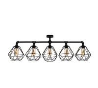 Valuelights Luiggi Style 5 Way Satin Black Pipework Bar Ceiling Light With Black Basket Cage Shades And Led Bulbs In Warm White