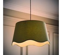 ValueLights Mabel Linen Large 30cm Scallop Edge with Trim Lamp Shade with Bulb in Green ValueLights Green