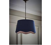 Mabel Linen Small 20cm Scallop Edge with Trim Lamp Shade with Bulb ValueLights Navy One Size
