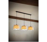 ValueLights Mabel Natural Linen Scallop 3 Drop Black Diner Ceiling Light & Bulbs ValueLights Natural