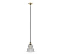 MiniSun | Modern Satin Gold Suspended Ceiling Pendant Light Fitting with a Ribbed Clear Glass Shade | Pendant Lights, Home Décor & Improvement Essential | Mains Wired