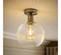 ValueLights Maddison Clear Rib Glass Globe Flush Ceiling Light with Filament Bulb in Silver ValueLights Silver