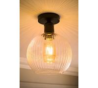 Valuelights Maddison Clear Rib Glass Globe Flush Ceiling Light With Filament Bulb In Black Black One Size