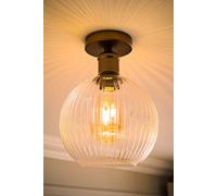 ValueLights Maddison Clear Rib Glass Globe Flush Ceiling Light with Filament Bulb in Bronze ValueLights Bronze