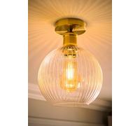 ValueLights Maddison Clear Rib Glass Globe Flush Ceiling Light with Filament Bulb in Gold ValueLights Gold