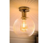 ValueLights Maddison Clear Rib Glass Globe Flush Ceiling Light with Filament Bulb in Silver ValueLights Silver