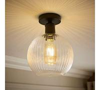 ValueLights Maddison Clear Rib Glass Globe Flush Ceiling Light with Filament Bulb in Black ValueLights Black