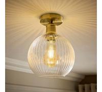 ValueLights Maddison Clear Ribbed Glass Globe Shades Flush Ceiling Light in Gold ValueLights Gold
