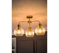 ValueLights Maddison Clear Ribbed Glass Globe 3 Arm Ceiling Light & Filament Bulbs in Gold ValueLights Gold
