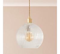 Valuelights Maddison Clear Ribbed Glass Globe Easy Fit Lamp Shade And Bulb (D)20Cm