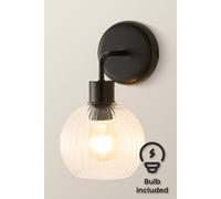 Valuelights Maddison Clear Rib Glass Black Metal Wall Light Fitting And Bulb