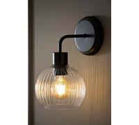 ValueLights Maddison Clear Ribbed Glass Globe Metal Wall Light Fitting in Black ValueLights Black