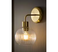 ValueLights Maddison Clear Ribbed Glass Globe Metal Wall Light Fitting in Gold ValueLights Gold