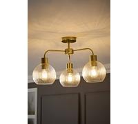 ValueLights Maddison Clear Ribbed Glass Globe Shades 3 Arm Ceiling Light in Gold ValueLights Gold
