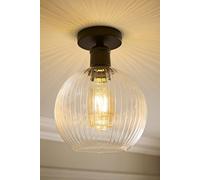 ValueLights Maddison Clear Ribbed Glass Globe Shades Flush Ceiling Light in Black ValueLights Black