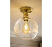 ValueLights Maddison Clear Ribbed Glass Globe Shades Flush Ceiling Light in Gold ValueLights Gold