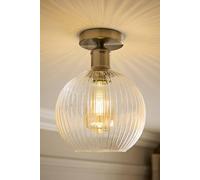 ValueLights Maddison Clear Ribbed Glass Globe Shades Flush Ceiling Light in Silver ValueLights Silver