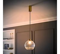 Valuelights Maddison Clear Ribbed Glass Shade Brushed Gold Ceiling Pendant Light With Bulb Clear One Size