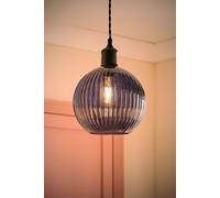 Valuelights Maddison Navy Blue Ribbed Glass Easy Fit Pendant Lamp Shade With Bulb Navy One Size