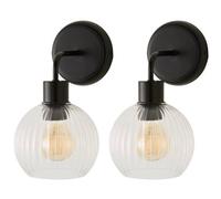 Valuelights Maddison Pair Clear Rib Glass Black Metal Wall Light Fitting And Bulb