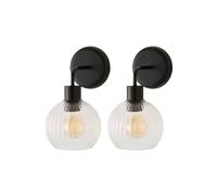 Valuelights Maddison Pair Clear Rib Glass Black Metal Wall Light Fitting