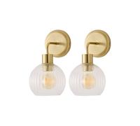 Valuelights Maddison Pair Clear Ribbed Glass Globe Metal Wall Light Fittings In Gold Gold