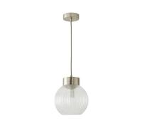 ValueLights | Maddison Ribbed Glass Shade Brushed Chrome Capped Ceiling Pendant Light and Bulb | Shades, Home Décor & Improvement Essential | Light Bulb Included | Includes Full Wired Fitting