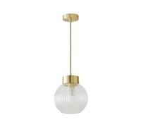 ValueLights | Maddison Ribbed Glass Shade Brushed Gold Capped Ceiling Pendant Light and Bulb | Shades, Home Décor & Improvement Essential | Light Bulb Included | Includes Full Wired Fitting