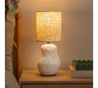 ValueLights Mae Natural Linen Shade White Abstract Sandblast Ceramic LED Table Lamp - Size: 30.5 x 12 x 12cm - Wilko