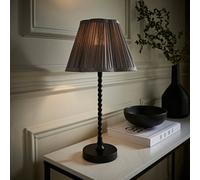 ValueLights Maeve Dark Grey Pleat Faux Silk Black Bobbin Table Lamp & Bulb