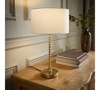 ValueLights Maeve White Drum Lamp Shade Brushed Gold Bobbin Table Lamp