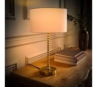 ValueLights Maeve White Drum Lamp Shade Gold Bobbin Table Lamp & Bulb