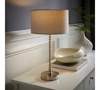 Valuelights Maeve Grey Drum Lamp Shade Brushed Chrome Bobbin Bobble Table Lamp And Led Bulb