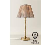Valuelights Maeve Light Grey Pleat Faux Silk Scallop Shade Gold Bobbin Table Lamp With Bulb