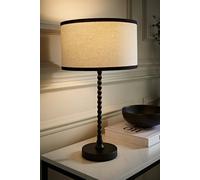 Valuelights Maeve Natural Linen Black Trim Drum Shade Matte Black Bobbin Bobble Table Lamp Black