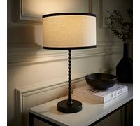 Maeve Natural Linen Black Trim Drum Shade Matte Black Bobbin Table Lamp and Bulb ValueLights Black One Size