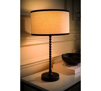 Maeve Natural Linen Black Trim Drum Shade Matte Black Bobbin Table Lamp and Bulb ValueLights Black One Size