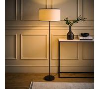 Valuelights Maeve Natural Linen Black Trim Shade Matte Black Bobbin Bobble Floor Lamp And Bulb