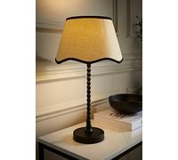 Maeve Natural Scallop Black Trim Drum Shade Matte Black Bobbin Bobble Table Lamp ValueLights Black One Size
