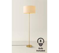 Valuelights Maeve Natural Shade Bobbin Bobbled Brushed Gold Floor Lamp And Bulb Gold