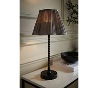 ValueLights Maeve Dark Grey Pleat Faux Silk Black Bobbin Table Lamp
