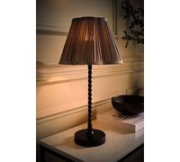 ValueLights Maeve Dark Grey Pleat Faux Silk Black Bobbin Table Lamp & Bulb