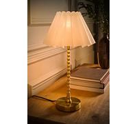 ValueLights Maeve Scallop Pleated Tapered Shade Brushed Gold Bobbin Table Lamp with LED Bulb in White ValueLights White