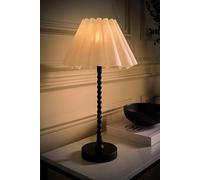 ValueLights Maeve White Scallop Pleated Shade Black Bobbin Table Lamp & Bulb